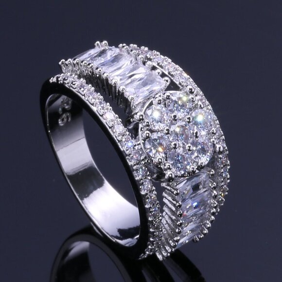 💎 Luxury Anillos Rectangle Round Gemstone 925 Silver Ring for Women,VIP535 - Picture 1 of 5